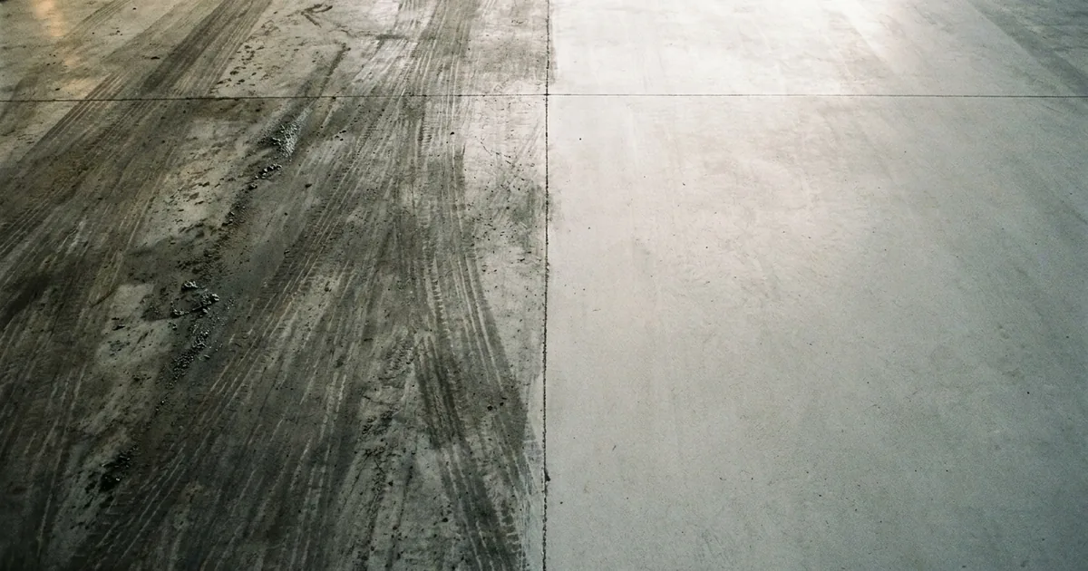 Sol industriel en beton degraisse d'un cote et encrasse de l'autre